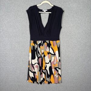 Venus Lascana Midi Dress Large Navy Wrap‎ Ruched Pleated Abstract Resort Cruise